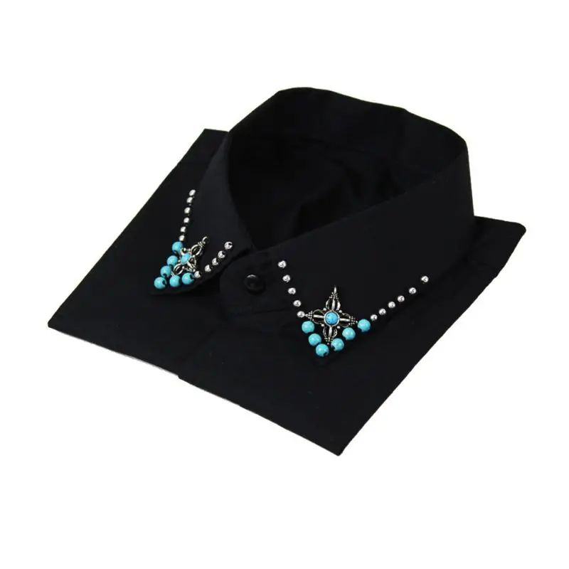 

Women Vintage Antique Star Beaded Lapel Fake Collar Handmade Jewelry Half Shirt 2XPC