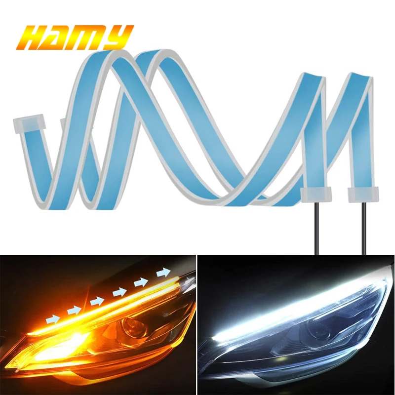 

2 PCS Car LED Strip Lights Headlight Strips DRL Light 12V Dual Color White and Amber Daytime Running Lights Turn Signal Bulb
