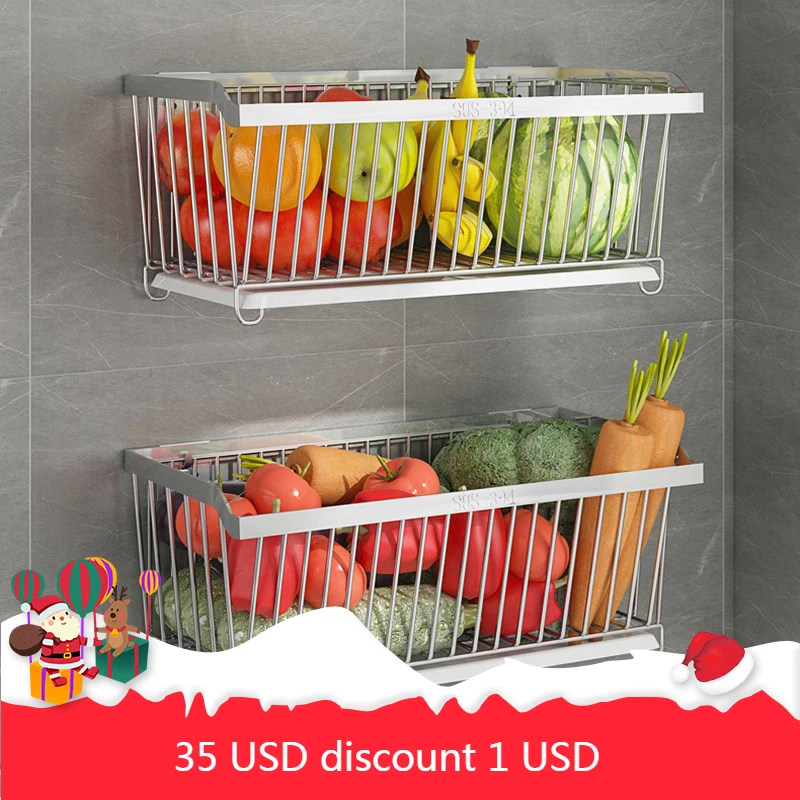 

Белая кухонная настенная корзина для хранения из нержавеющей стали, Полка для специй, сушилка для фруктов в душе, органайзер для сушки посуд...