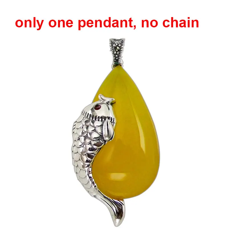 only yellow pendant FNJ Lucky кулон в виде рыбы 925 Серебряный висячий желтый зеленый красный камень чистый S925 тайские серебряные подвески для женщин для изготовления ювелирных изделий - Окраска металла: only yellow pendant