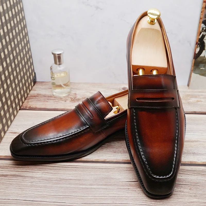 

Luxury Genuine Leather Shoes Black Brown Penny Loafers Slip on Formal Mens Dress Shoes Wedding Office Business Men Casual Shoes