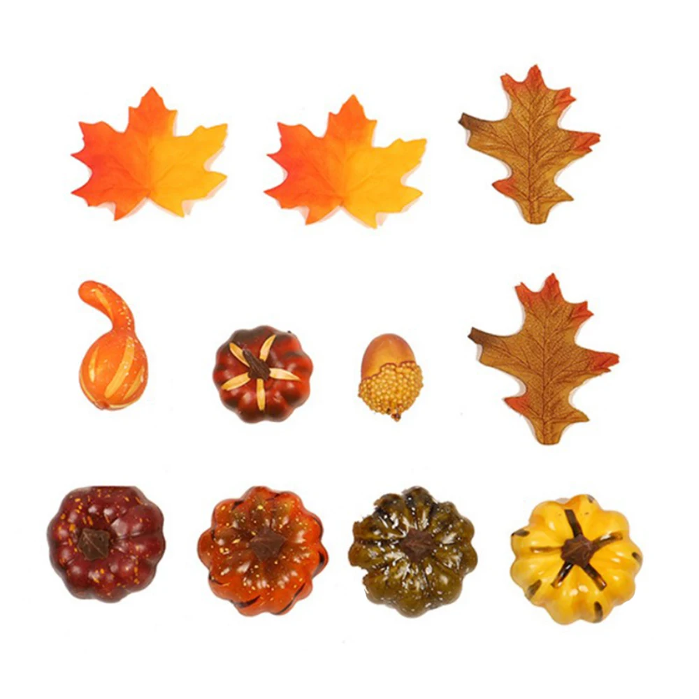Artificial Pumpkins With Artificial Maple Leaves Autumn Color Series Desktop Decoration For Halloween Thanksgiving