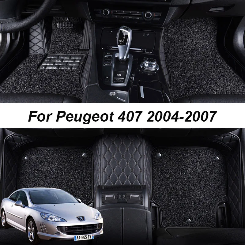 

Double layer Leather interior Parts Customized Car Floor Mats For Peugeot 407 2004 2005 2006 2007 Carpets Rugs Pads Accessories