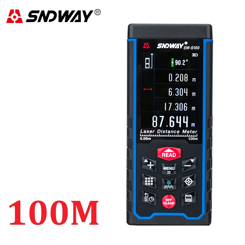 SW-S100 SNDWAY цифровой лазерный дальномер 100 м 70 м 50 м лазерный дальномер Trena метр цветной дисплей перезаряжаемые ленты измерительные инструменты - Цвет: SW-S100