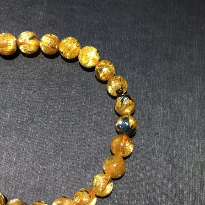 Браслет из натурального золота с рутилированными кварцевыми кристаллами для