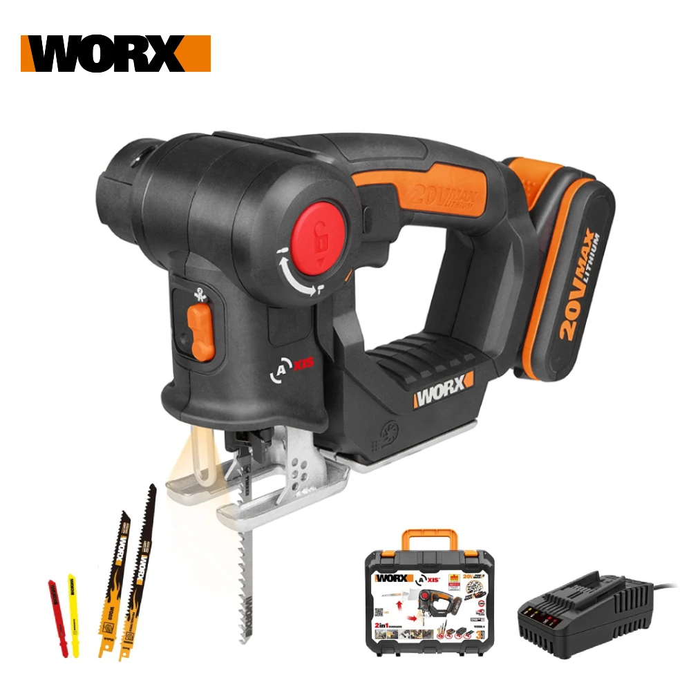 Worx 20V электрическая пила WX550 беспроводные пила с возвратно-поступательным движением полотна лобзик 2in1 Перезаряжаемые лобзиковой многоцелевой пила ручной PowerTool - изображение