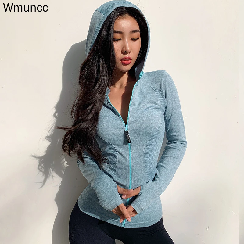 Wmuncc энергетическая бесшовная куртка для бега Женская толстовка Спортивная