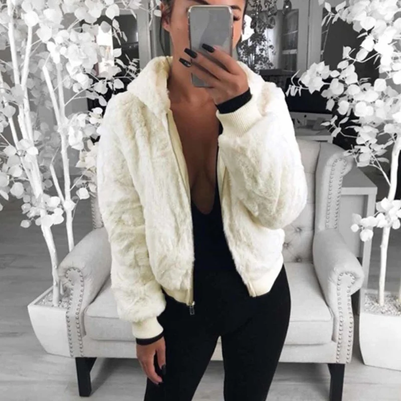 

Teddy Coat Women Winter Faux Fur Coat Thick Fluffy Pockets Plush Jacket Ladies Autumn Overcoat Outerwear Hot Sale