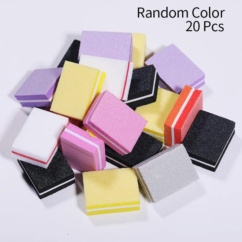 20pcs Полировальные пилки для ногтей, мини-губка, цветные, разноцветные, разные размеры, шлифовка, шлифовка, Гель-лак для ногтей, инструмент для очистки, случайный цвет - Цвет: 20pcs
