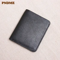 pndme simple genuine leather mens short ultra thin black small wallet high quality soft real cowhide mini card holder purse