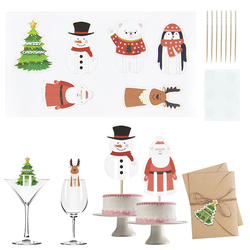 

12 шт. рождественские чашки открытки Винные бокалы Декор для дома Рождество новогодвечерние НКА DIY десерты искусственные топперы