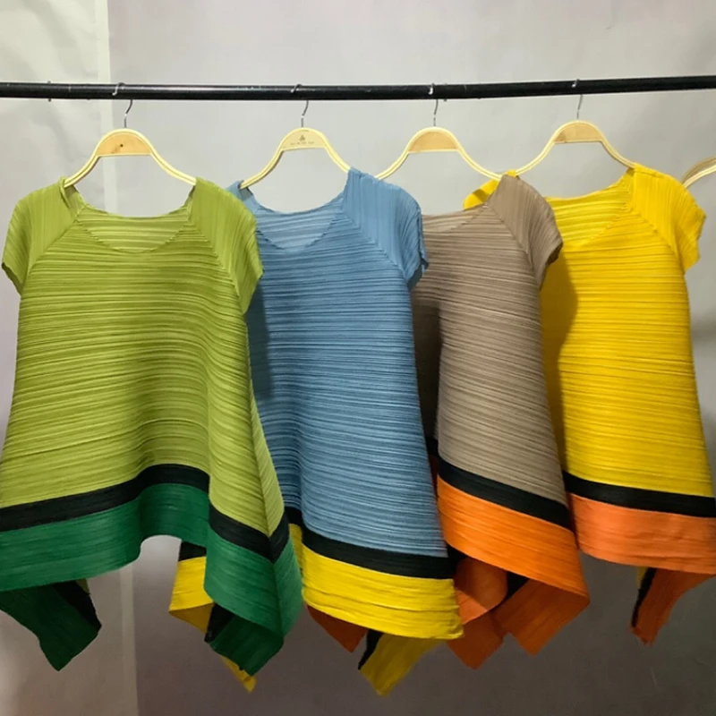 

TIANPEI Pleated Trumpet dress contrast stitching dress large size women's irregular dress