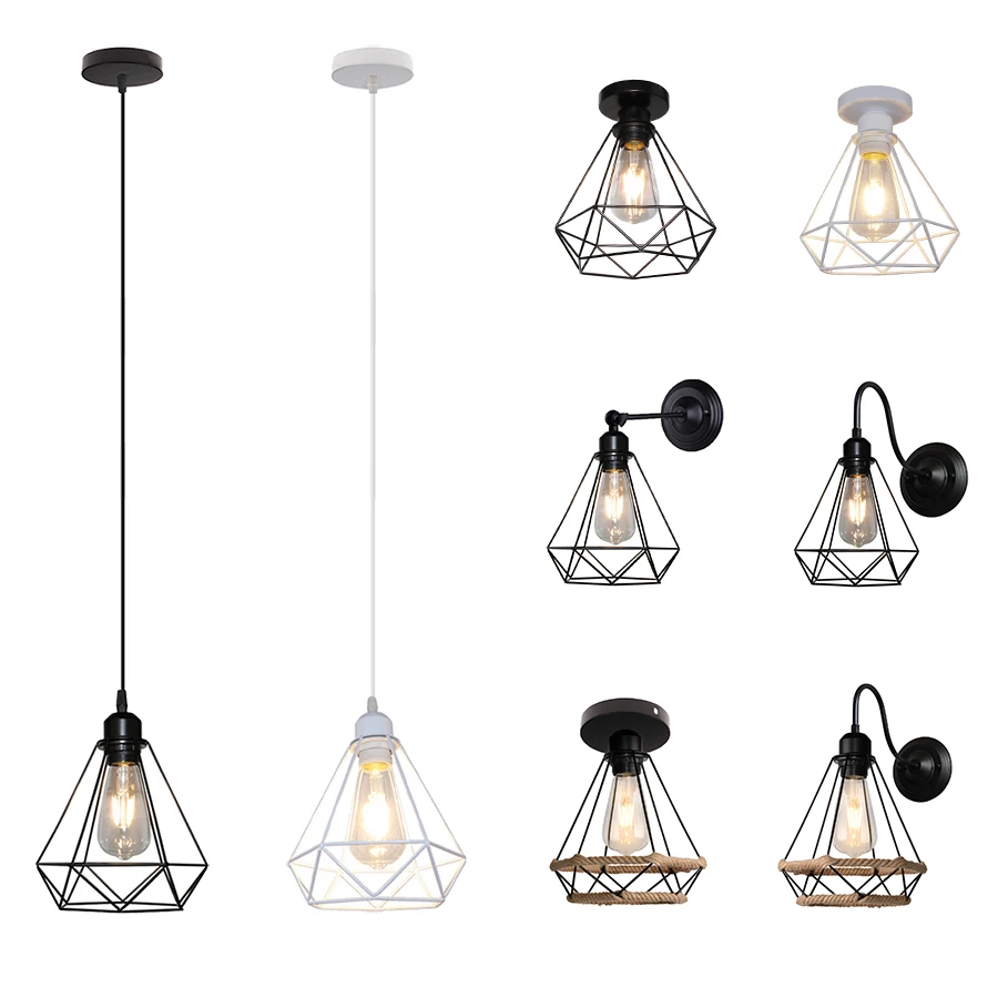 Винтажный подвесной светильник черный белый Железный потолочный Лофт железная