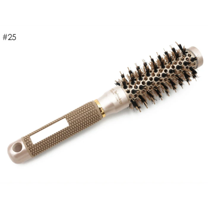 Nano ion boar bristles brush salon comb thermally conductive ceramic ion barrel hair comb comb
