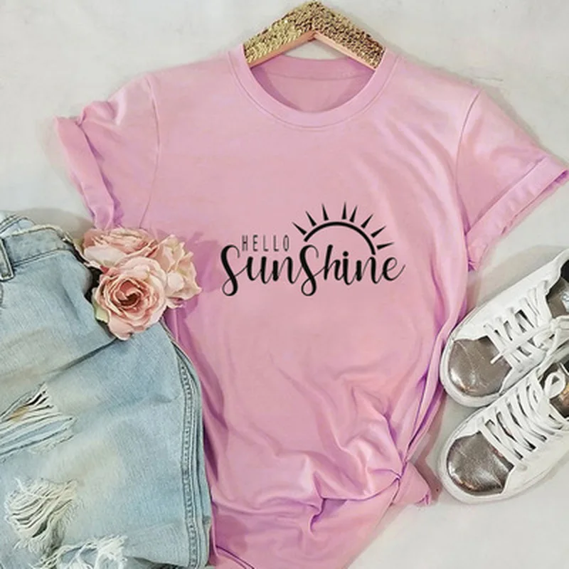 Женская хлопковая Футболка с принтом круглым вырезом и коротким