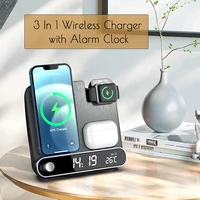 3 in 1 wireless charger for iphone 13 12 11 pro max mini iwatch airpods pro digital alarm clock qi fast charging dock station
