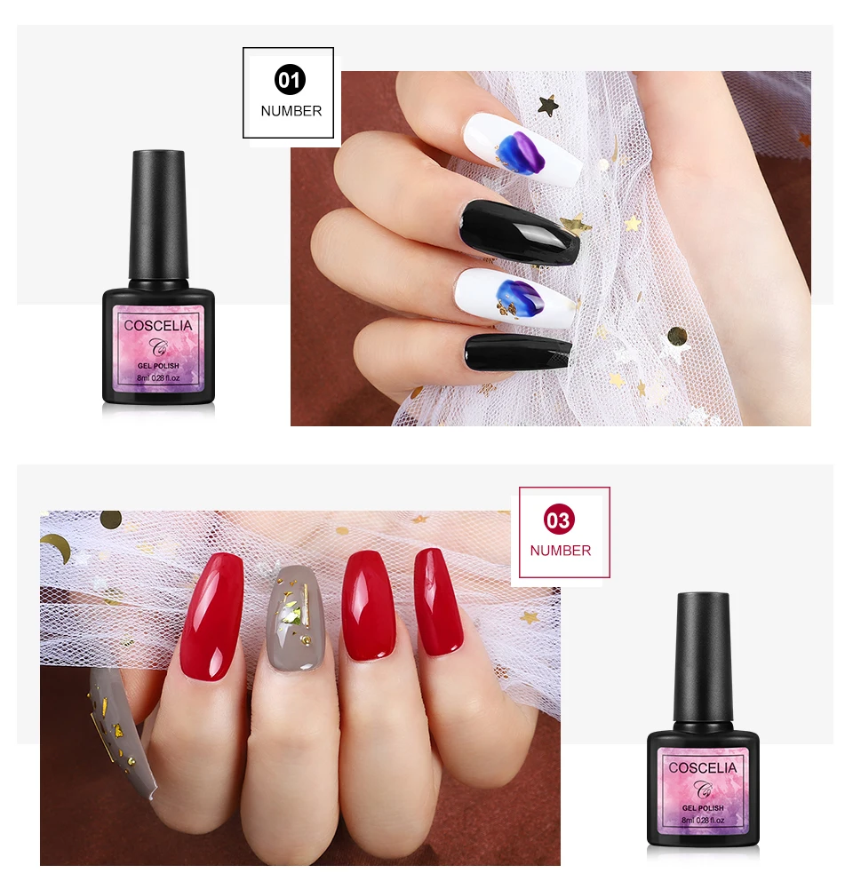 COSCELIA 8 мл чистый дизайн ногтей УФ светодиодный Гель лак для вылеченный светильник