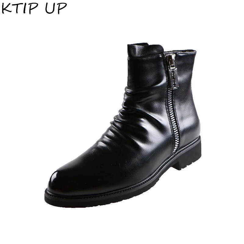 

Демисезонные мужские классические ботинки челси, черные модные дышащие кожаные ботинки на молнии с острым носком, Мужская зимняя обувь, мужская обувь