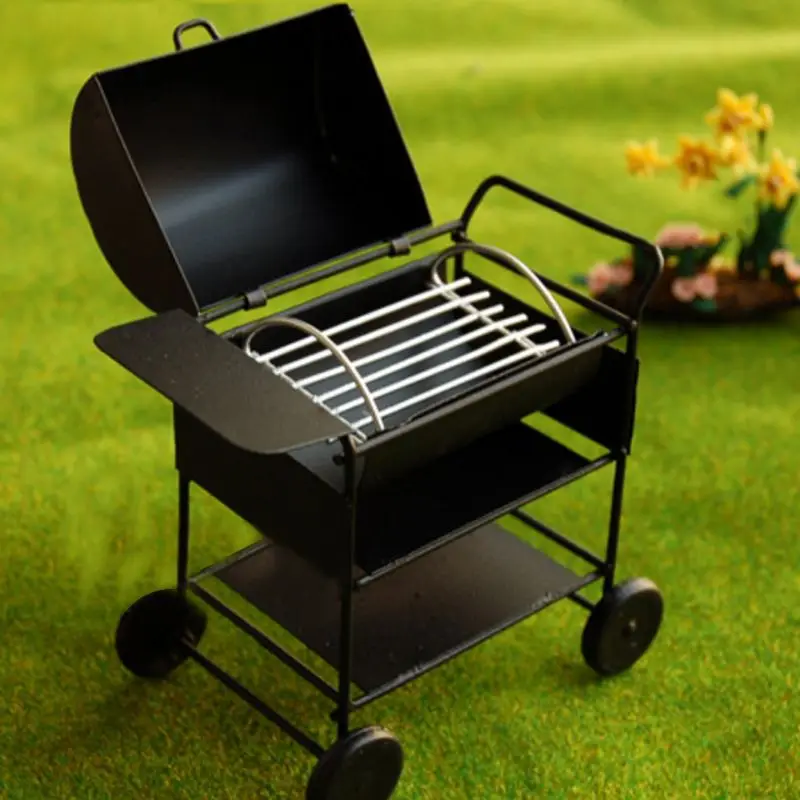 

1:12 Miniature Iron Barbecue Grill Mini Garden Outdoor Trolley Square Oven Toy L5YF