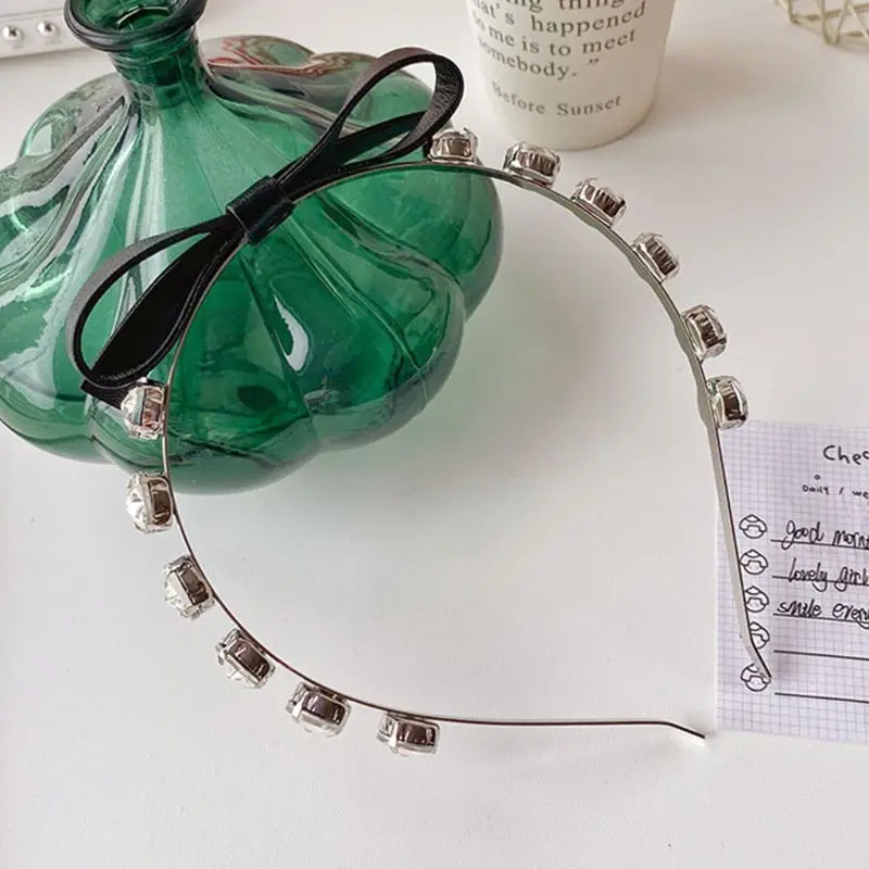 

Women Pearl Transparent Beads Acrylic Headband Girls Bow Rhinestones Hair Hoop
