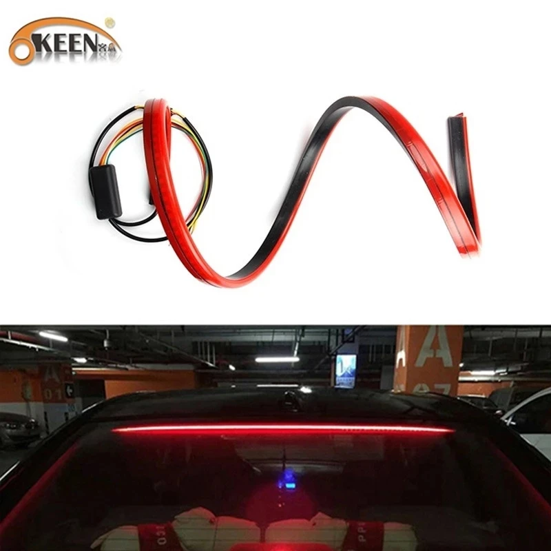 

OKEEN Super Bright Red Flowing Flashing additional Car Third Brake Light Tail High Mount Stop Lamp 12V Car Turn Signal Strip