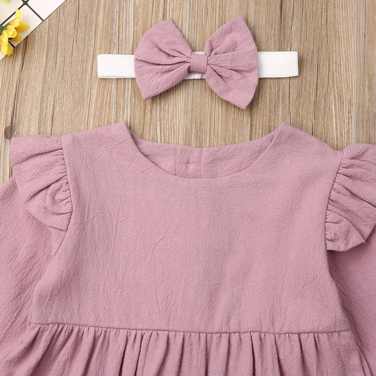 Pudcoco Toddler Baby Girl Clothes Solid Color Long Sleeve Ruffle Casual Tutu Dress Headband 2Pcs Outfits Cotton | Детская одежда и