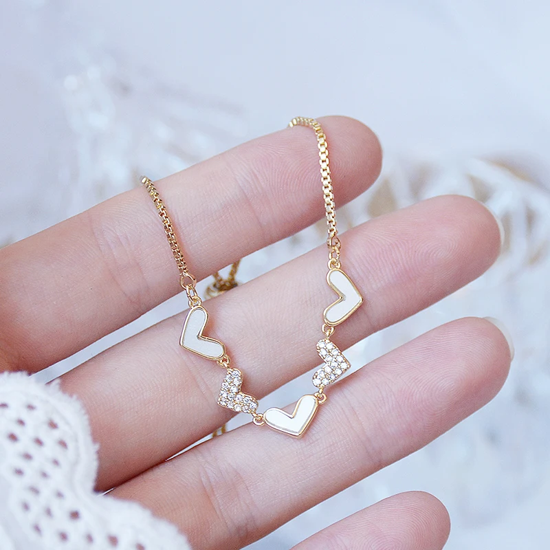 

Fashion Fine Elegant 14k Real Gold Heart Cute Adjustable Charm Bracelet for Women Jewelry Micro Inlay Zircon Anniversary Gift