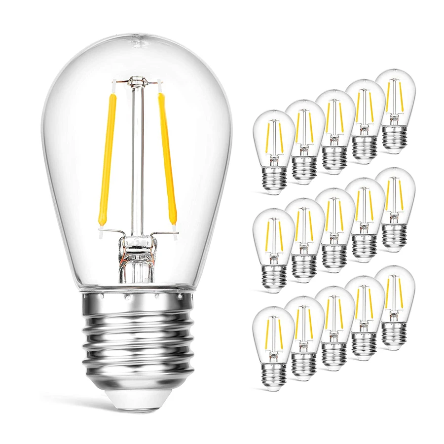 

10/15 Pack S14 LED Bulbs for Outdoor String Light E27 Shatterproof 2 Watt Led Bulb for Patio Garden Bulb Replacement 2700K Warm