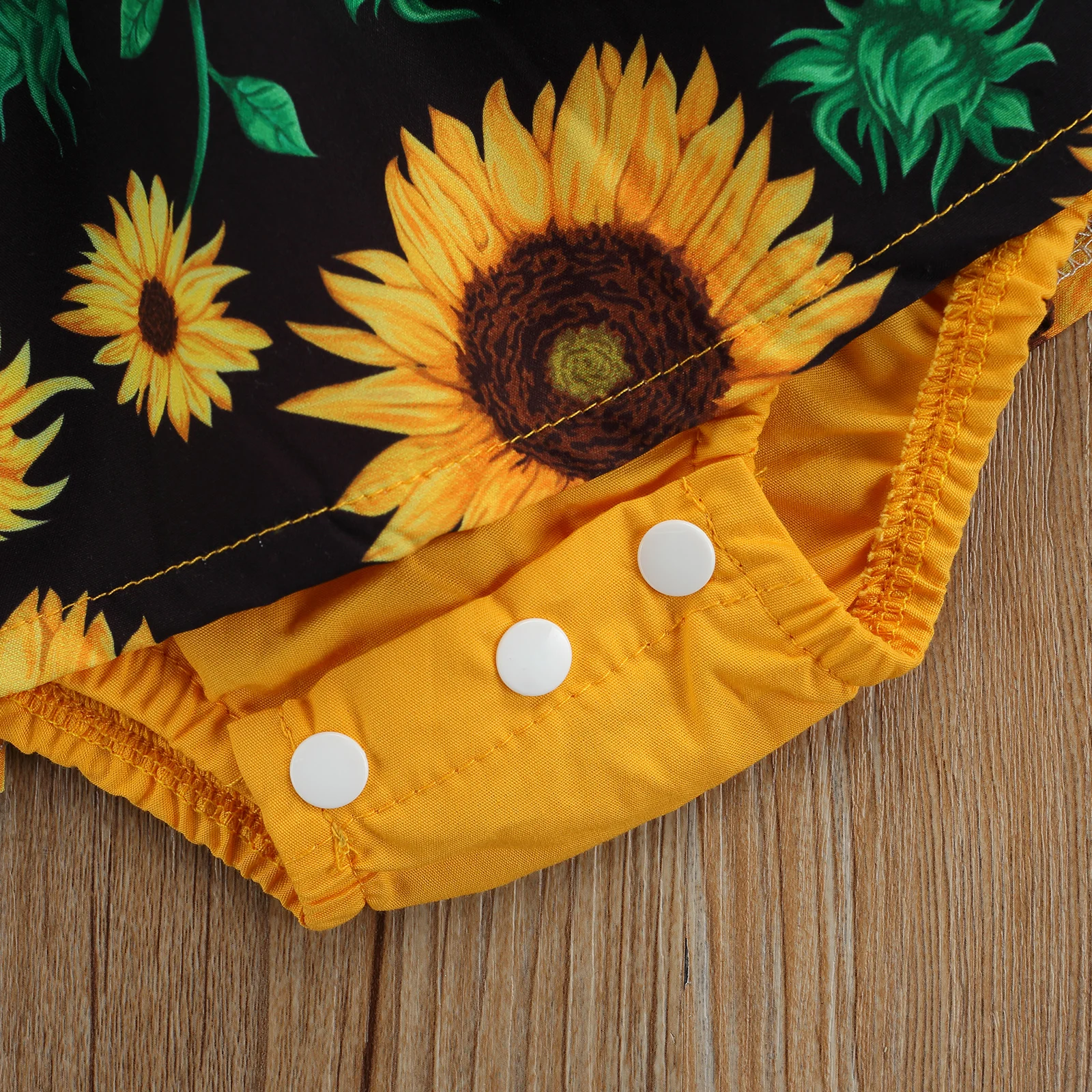 

Summer Newborn Baby Girl V-Neck Lace Sleeveless Sunflower Print Romper Bowknot Hairband 2pcs Outfits for 0-24Months