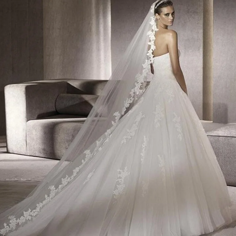 Белая свадебная вуаль 3 м длинная расческа кружевная Мантилья Соборная свадебные