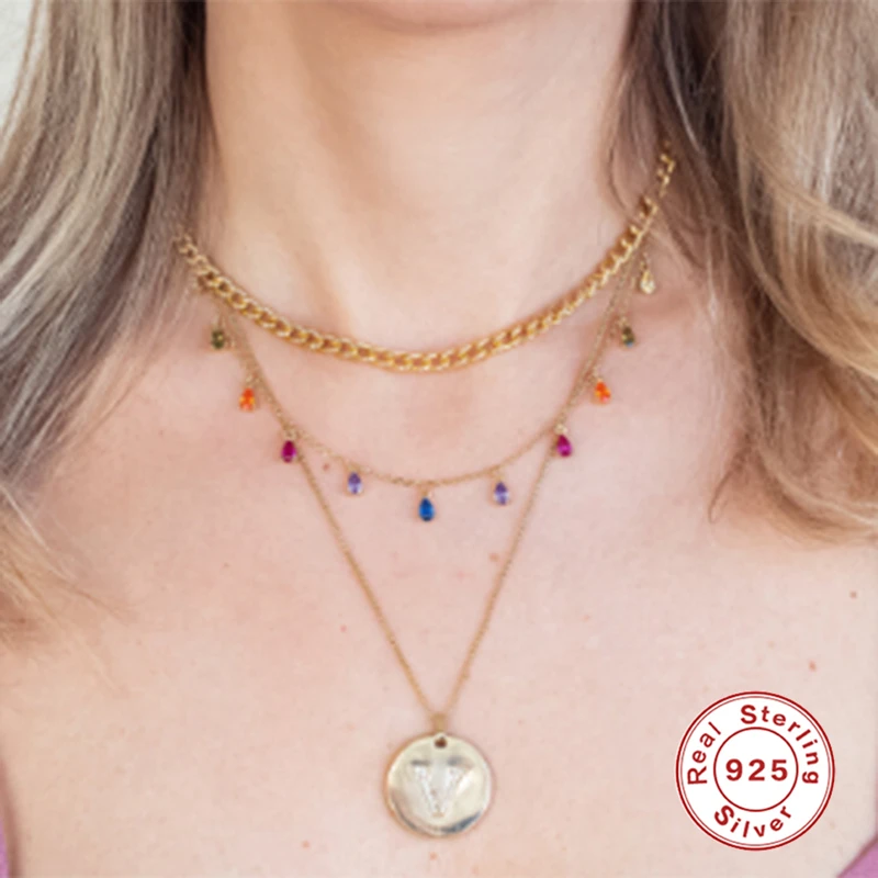 AIde 925 Серебряное ожерелье для женщин Цвет Алмазная Радужная женская подвеска