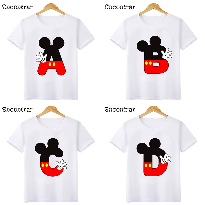 Cartoon Mouse 26 Letters Name Kids T shirt Alphabet Funny Boys Clothes Birthday Baby Girls T-shirts Summer Children Tops,HKP2603 