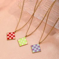 creativity checkerboard pendant necklace simple square color matching anime women necklace neck chains vintage womens jewelry
