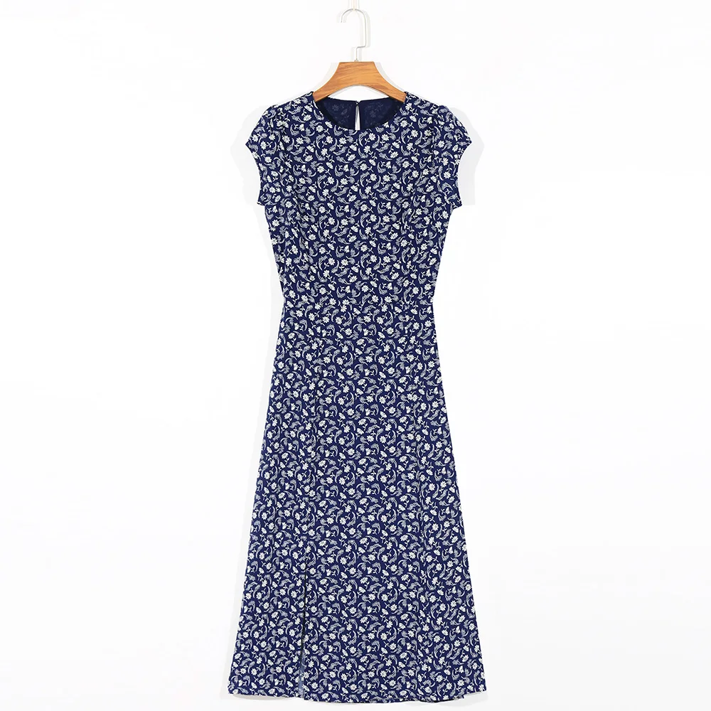 Женское платье с разрезом сзади элегантное винтажное летнее цветочным принтом