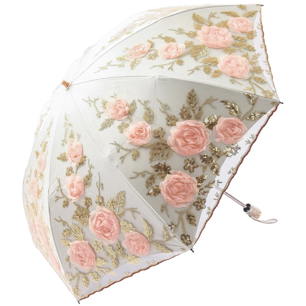 Lace Up Flower Umbrella For Women Summer Parasol Folding Sun Garden Uv Umbrella Portable Lady Beautiful Beach Paraplu Rain Gear