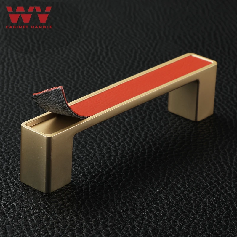 WV Leather Handles for Furniture Gold Luxury Drawer Cabinet Handle Solid Zinc Alloy Door Pulls Knobs Hardware | Обустройство дома