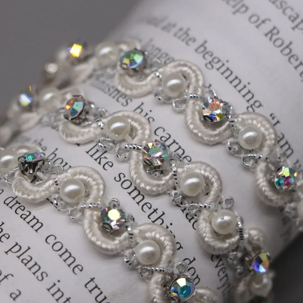 1 см * ярд стразы жемчужные кружевные отделки для одежды ручная работа и ленты DIY