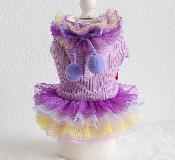 Радужное кружевное хлопковое платье для собак одежда домашних питомцев зимняя