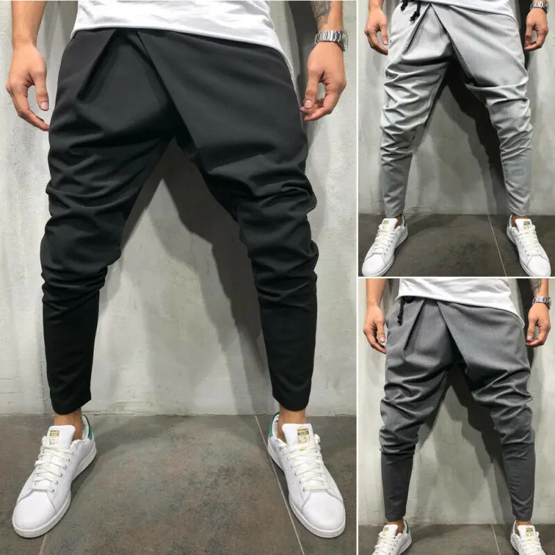 Новинка 2020 стильные модные однотонные мужские тренировочные штаны облегающие