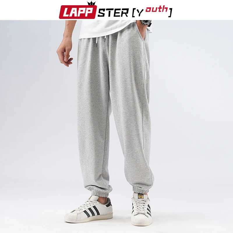 

LAPPSTER-Youth Men Solid Cotton Harajuku Harem Pants 2022 Mens Korean Fashions Streetwear Joggers Male Casual Baggy Sweat Pants