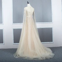 Very Long Sleeves Tulle Gown Sparkly Sequins Evening Dress Illusion Top A Line Prom Party Dresses with Train