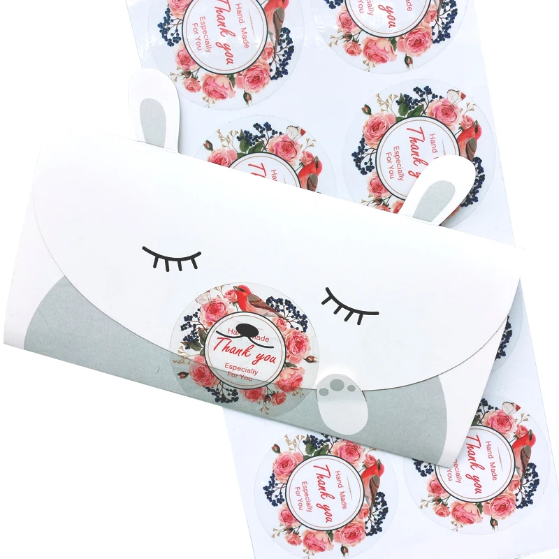 60 шт. винтажные круглые прозрачные наклейки с изображением венка и птицы ручной