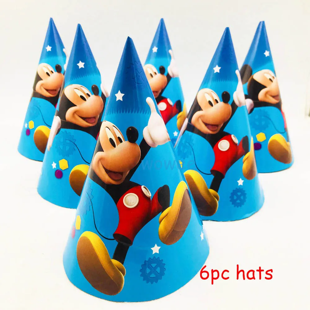 6pc Birthday Hats Вечерние скатерти 108*180 см, вечерние скатерти с Микки и Минни Маус, одноразовые Декорации для детского дня рождения - Цвет: 6pc Birthday Hats