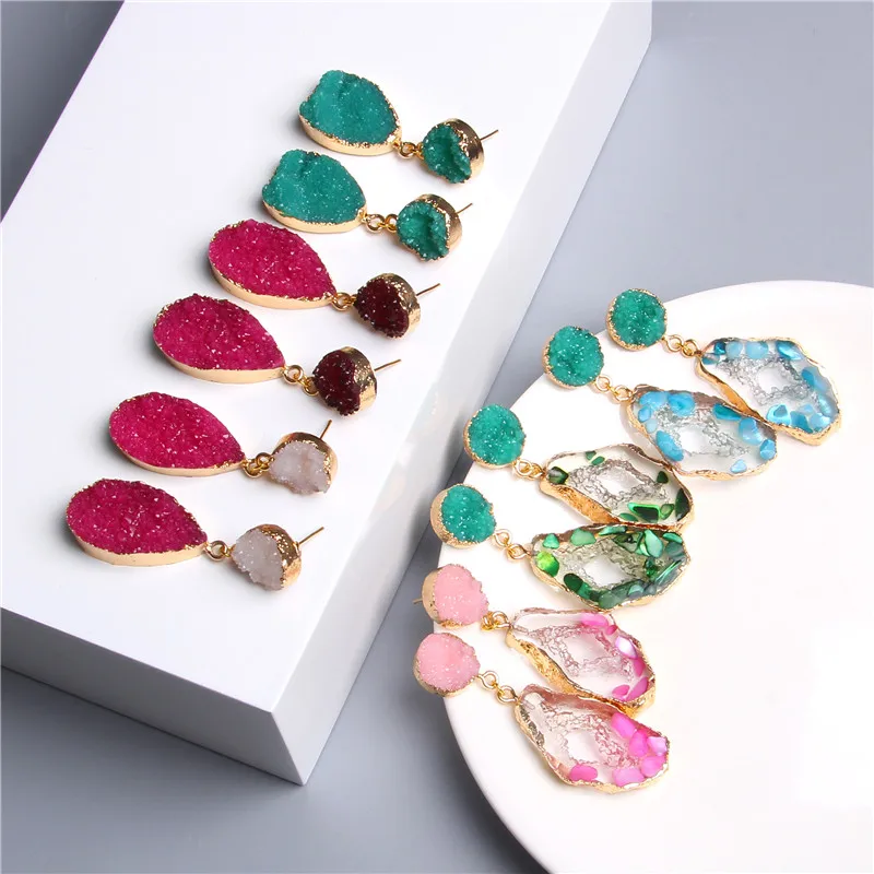 Круглые серьги подвески с натуральным камнем смешанные цвета зеленый друг кварц