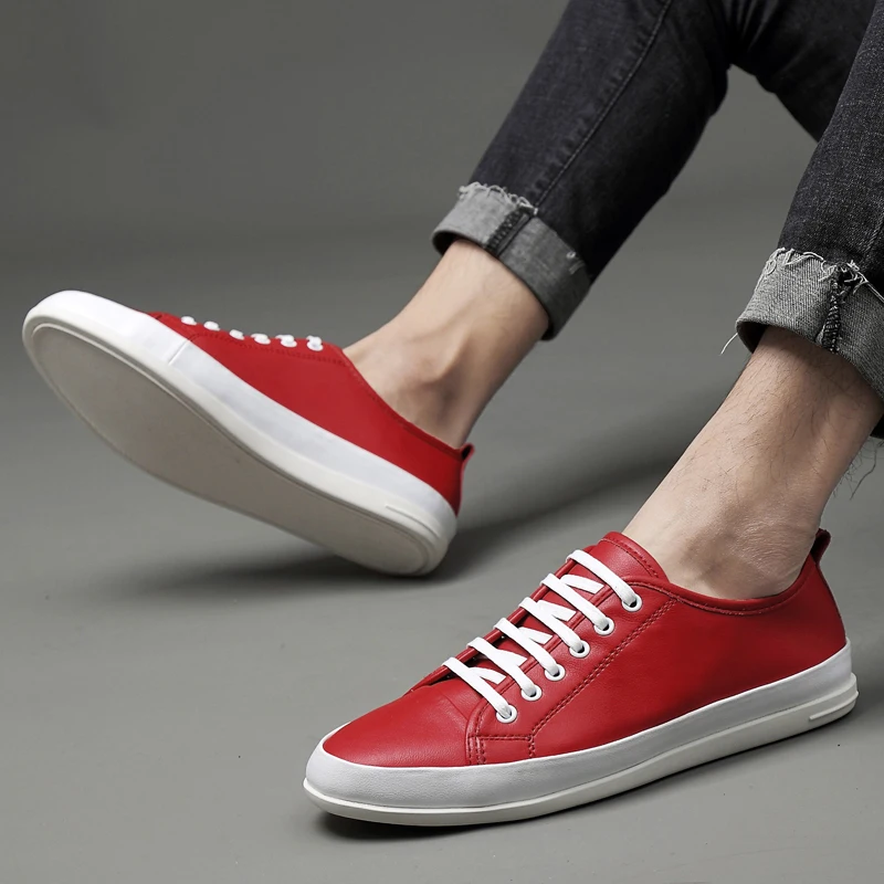 

New Casual Men Flats Shoes Lace-Up Breathable Oxfords Man Shoes Leather Genuine Sneakers Genuine Leather Lace-Up Oxfords %