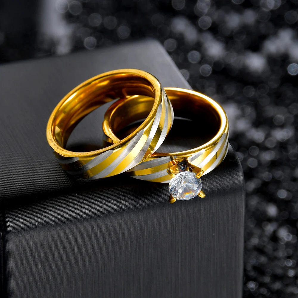 

Модные комплекты колец в полоску для женщин и мужчин, обручальные кольца для влюбленных, обручальные модные брендовые ювелирные изделия из ...