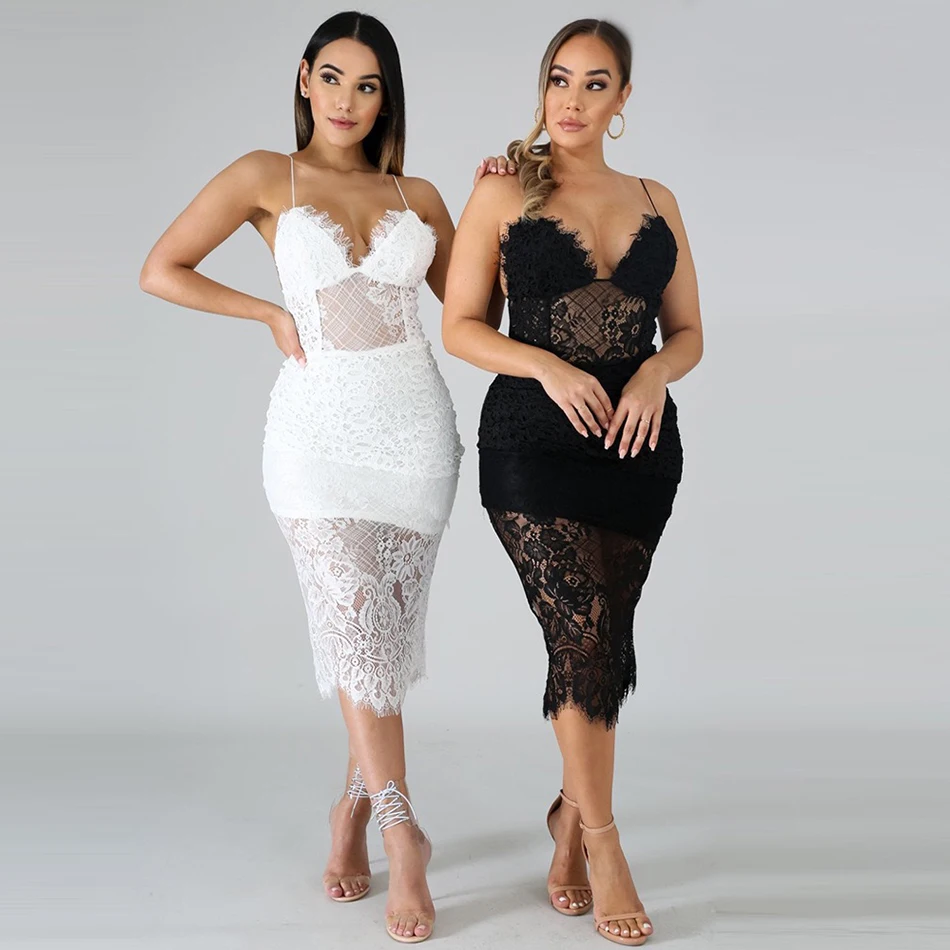 2019 летнее Новое Белое Кружевное женское платье средней длины сексуальное