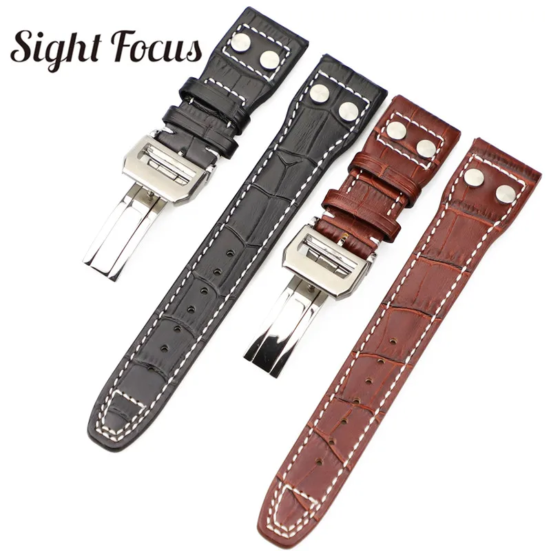 22mm Real Calfskin Leather Military Style Watch Band for IWC Strap Watch Men Mark Big Pilot Bracelet Rivet Belt Correas Hombres