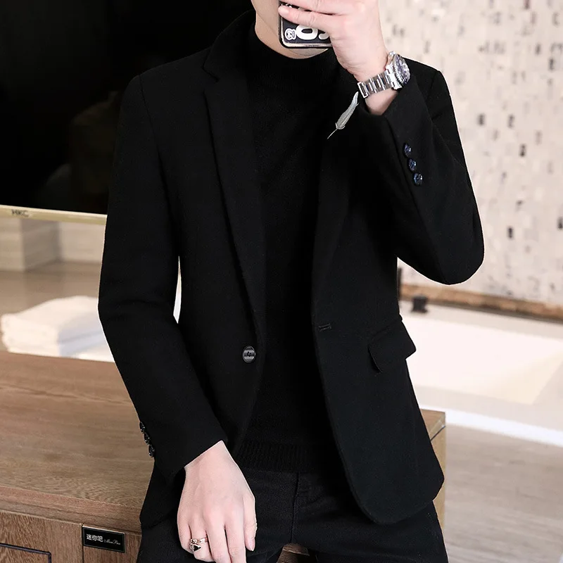 Костюмы из плотной шерстяной ткани 2021 для молодых мужчин модные костюмы с одной