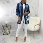 Джинсовая ткань, синее рваное джинсовое пальто, новинка 2021, тонкая женская куртка, Осень-зима, повседневная женская верхняя одежда с дырками и воротником